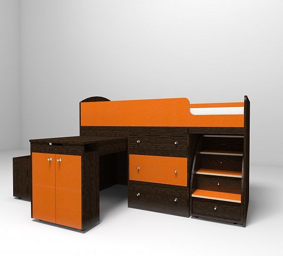 Кровать-чердак "Малыш" большая (800*1800 мм) Венге - Венге Темный/Оранжевый