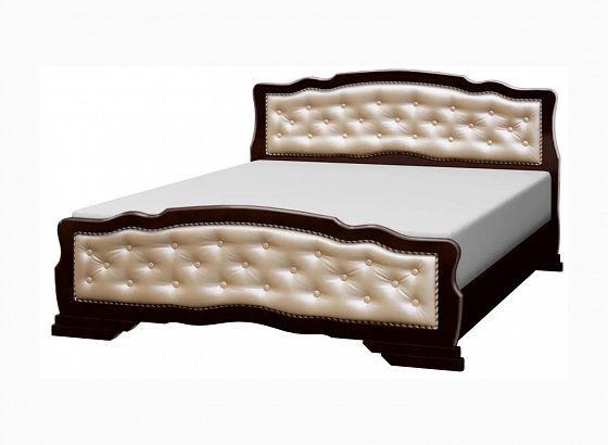 Кровать "Карина-10" с элементами экокожи 1600 мм (ортопедическое с ножками) - Орех темный/Светлая эк