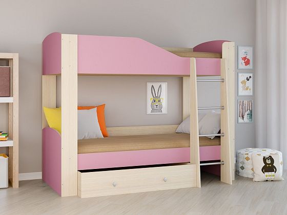 Двухъярусная кровать Астра 2 - Двухъярусная кровать Астра 2, Цвет: Дуб молочный/Розовый