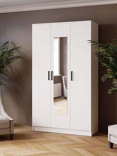 Шкаф комбинированный "Ларс" 1,2 м с зеркалом, Цвет: Белый