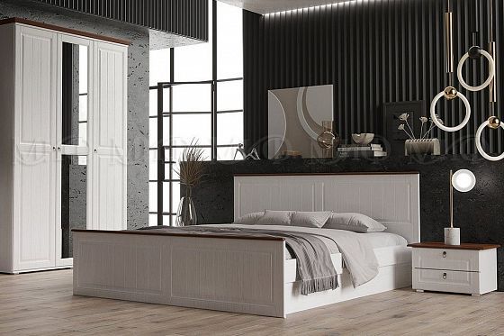 Кровать 1600 "Валенсия" - В интерьере, цвет: Белый/Белый Матовый/Орех