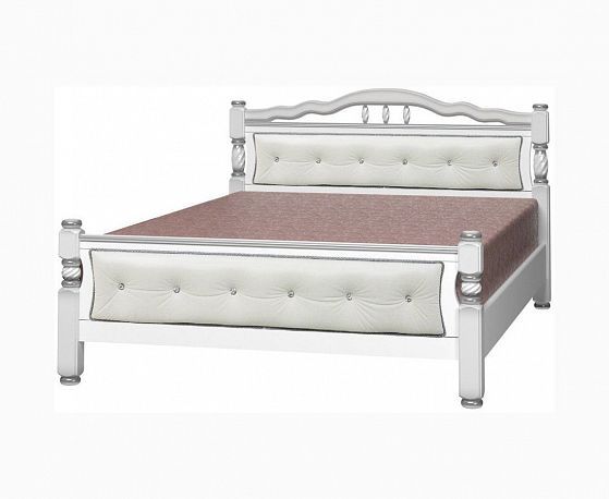 Кровать "Карина-11" 1600 мм (ламели) - Белый жемчуг/Светлая экокожа