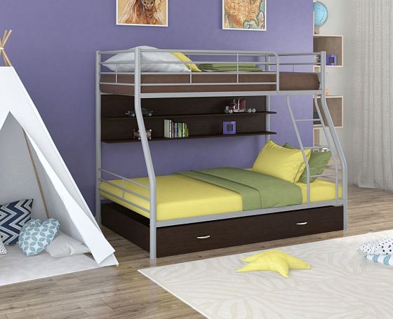 Кровать двухъярусная "Гранада-2" с ящиком и полкой - Цвет: Серый/Венге