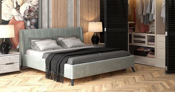Кровать "Мелисса" 160 -  В интерьере, цвет: Тори 61 (Серебристый Серый)