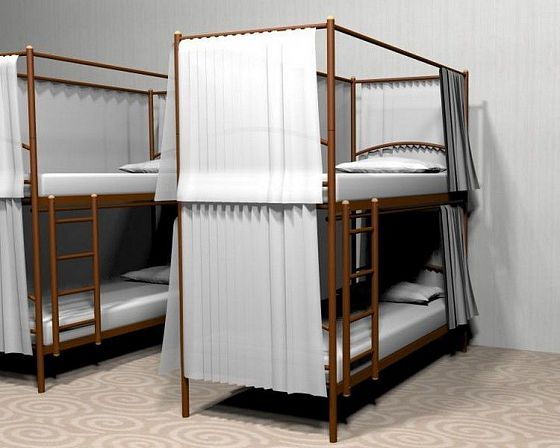 Конструкция для штор к кровати "Хостел Duo" 900 мм 3х сторонняя - В интерьере, цвет: Коричневый