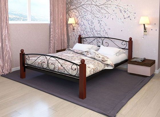 Кровать "Вероника Lux Plus" 1400 мм (ламели) - В интерьере, цвет: Черный/Коричневый (дерево)