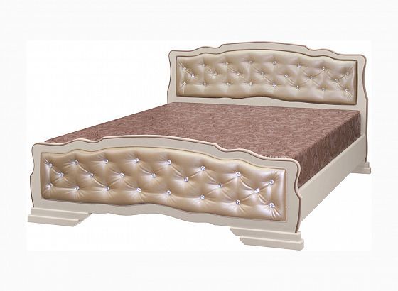 Кровать "Карина-10" с элементами экокожи 1600 мм (ламели) - Дуб молочный/Светлая экокожа