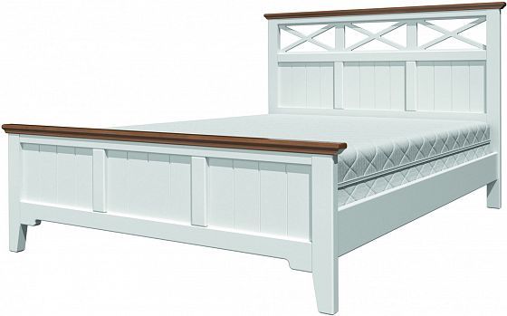 Кровать "Грация-5" 1600 мм с карнизом + ламели - Цвет: Белый античный/Дуб коньяк