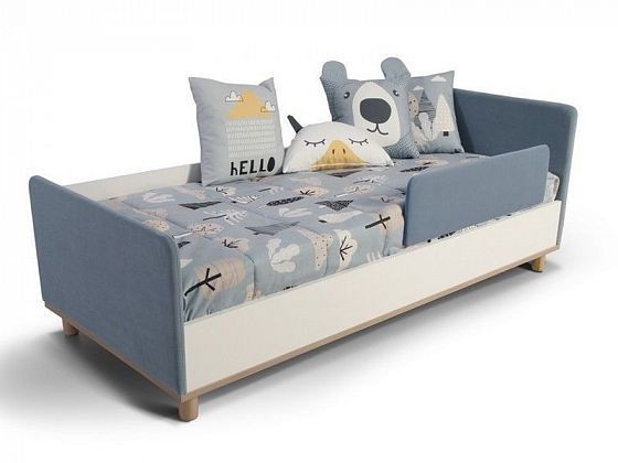 Бортик съемный для кровати КР1 "Барни" - На кровати, цвет: Белый/Серо-голубой