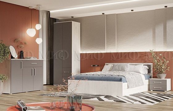 Кровать 1400 мм "Фиеста New" с настилом ЛДСП - В интерьере, цвет: Дуб Крафт Белый/Графит