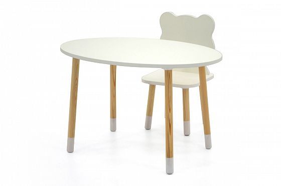 Детский стул "Stumpa мишка" белый - Детский стул "Stumpa мишка" белый, со столом сзади