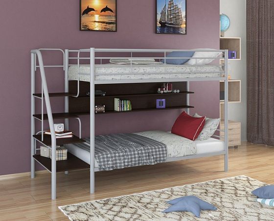 Кровать двухъярусная с полкой "Толедо-П" Цвет: Серый/Венге