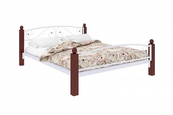 Кровать "Вероника Lux Plus" 1400 мм (ламели) - Цвет: Белый/Коричневый (дерево)