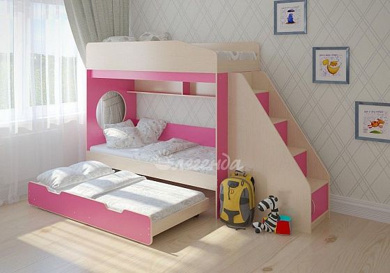 Кровать трехъярусная "Легенда 10.5" - Цвет: Венге светлый/Розовый