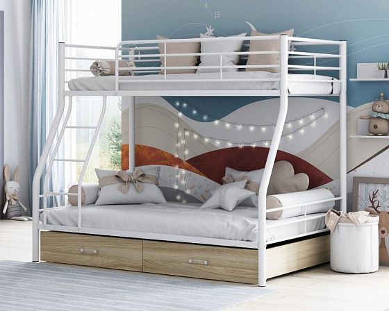 Кровать двухъярусная "Гранада-2" с ящиком - Цвет: Белый/Ясень Шимо Светлый