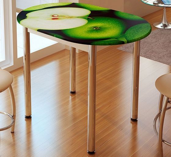 Стол обеденный овальный с фотопечатью Цвет: Зеленое Яблоко
