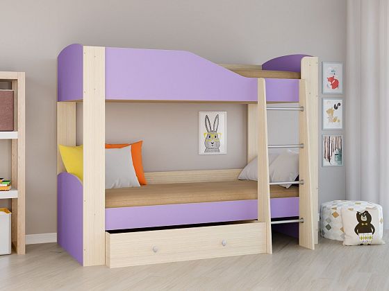 Двухъярусная кровать Астра 2 - Двухъярусная кровать Астра 2, Цвет: Дуб молочный/Фиолетовый