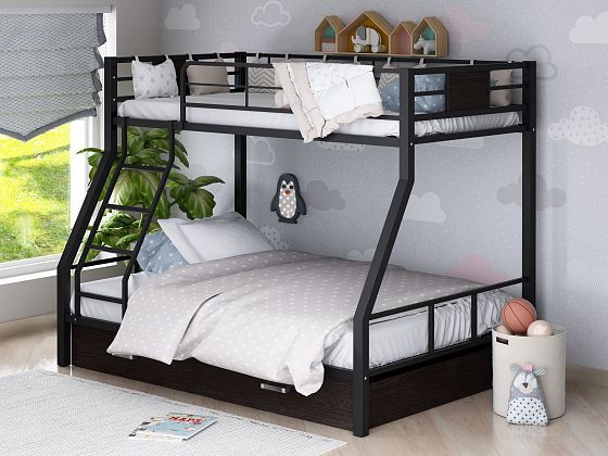 Кровать двухъярусная "Гранада-1" с ящиком - В интерьере, цвет: Черный/Венге