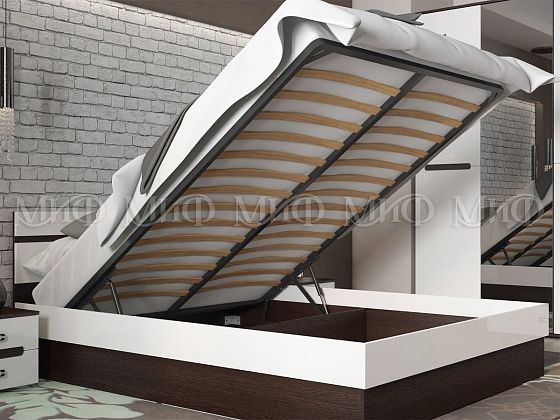 Кровать 1,4 м с подъемным механизмом "Ким" - В интерьере, цвет: Белый глянец/Дуб Венге