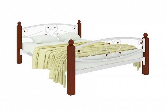 Кровать "Каролина Lux Plus" 1400 мм (ламели) - Цвет: Белый/Коричневый (дерево)