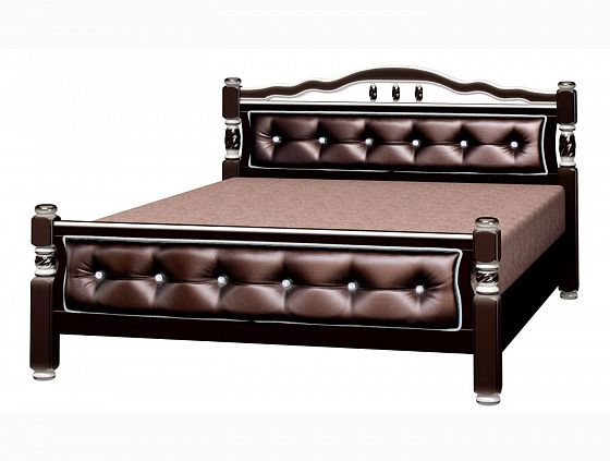 Кровать "Карина-11" 1200 мм (ламели) - Орех темный Бриллиант/Темная экокожа