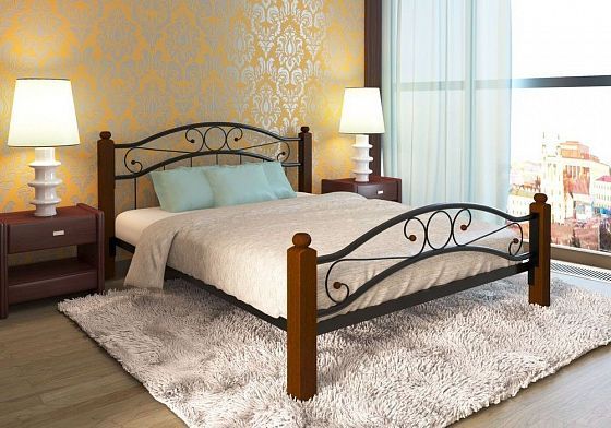 Кровать "Надежда Lux Plus" 1600 мм (ламели) - В интерьере, цвет: Черный/Коричневый (дерево)