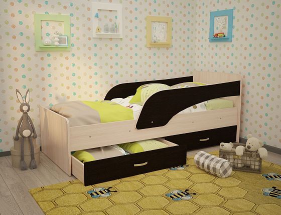 Кровать "Антошка" с двумя бортиками Цвет: Млечный Дуб/Венге
