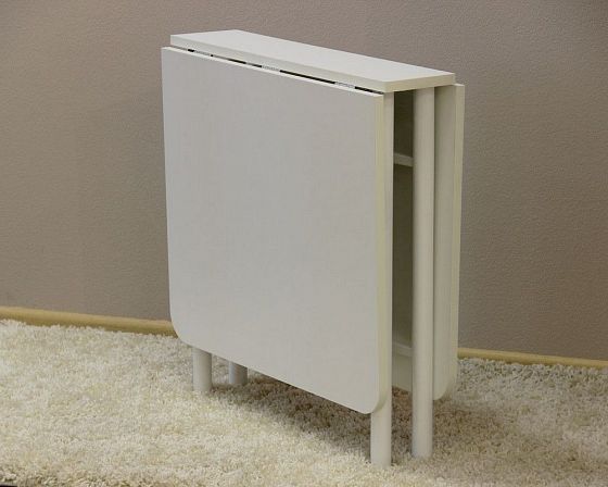 Стол-книжка-600 на металлических ногах - В сложенном виде, цвет: Белый/Белый Глянец