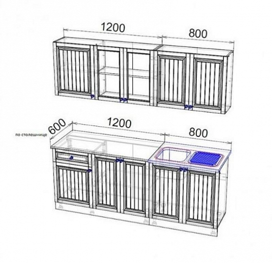 Кухонный гарнитур прямой "Хозяюшка" 2,0 м (ЛДСП), схема