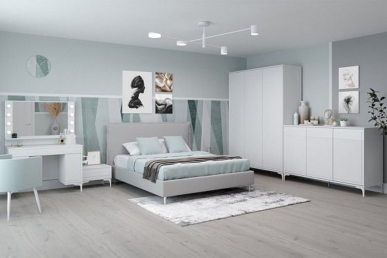Модульная спальня "Альба" - Вариант 1, цвет: Белый/Белый Глянец