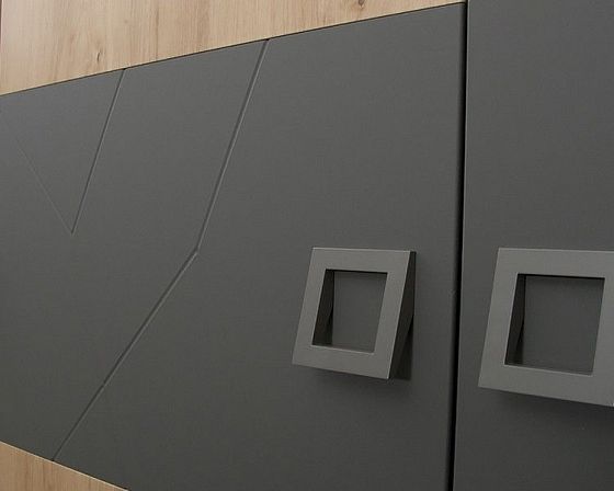 Шкаф 2-х створчатый Ш2 "Дельта" - Фасад, ручки, цвет: Серый/Дуб Итальянский/Графит