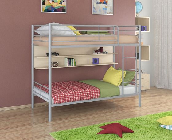 Кровать двухъярусная "Севилья-3" с полкой Цвет: Серый/Дуб молочный