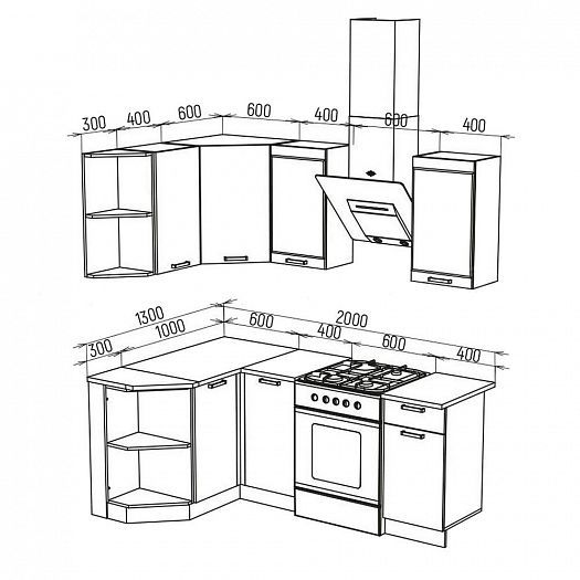 Кухня угловая "Техно" 1,4*1,3 м Софт - Схема