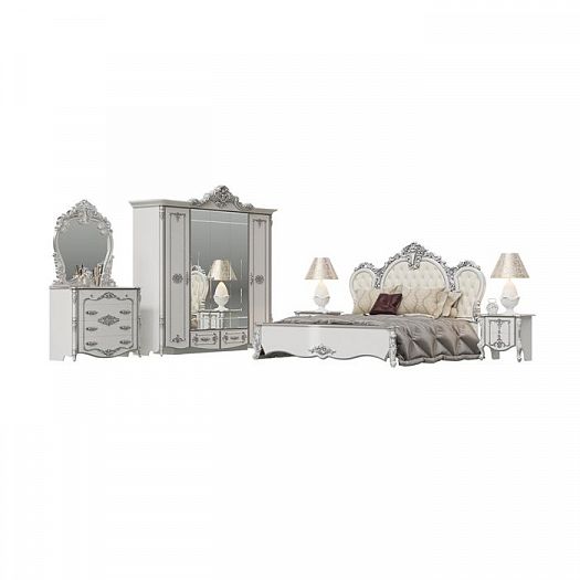 Модульная спальня "Дольче Вита" (с комодом), Цвет: Белый глянец/Серебро