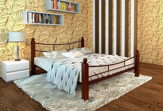 Кровать "София Lux Plus" 1400 мм (ламели) - В интерьере, цвет: Коричневый/Коричневый (дерево)