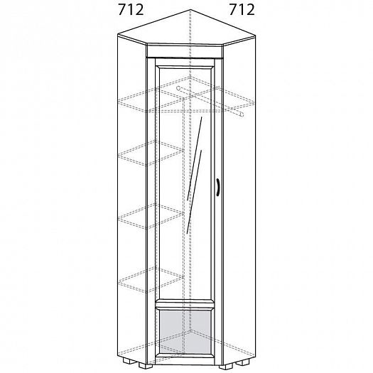 Шкаф угловой (712 мм) с зеркалом и глянцевой вставкой "Йорк" 07.4-ШК - Шкаф угловой (712 мм) с зерка