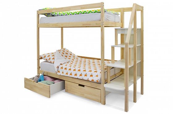 Детская двухъярусная кровать "Svogen натура" - Детская двухярусная кровать "Svogen натура", выдвинут