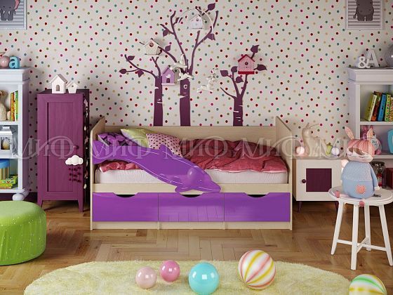 Кровать "Дельфин-1" 1,8*0,8 м (МДФ глянцевый) - Цвет фасадов: Фиолетовый металлик