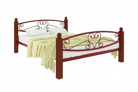Кровать "Каролина Lux Plus" 1400 мм (ламели) - Цвет: Красный/Коричневый (дерево)