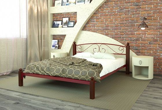Кровать "Вероника Lux" 1800 мм (ламели) - В интерьере, цвет: Красный/Коричневый (дерево)