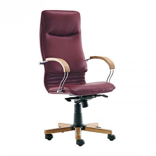 Кресло руководителя "Nova Wood Chrome" кожзам PU - Цвет: Бордовый