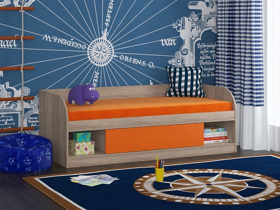 Детская кровать "Соня-4" Цвет: Дуб Сонома/Оранжевый