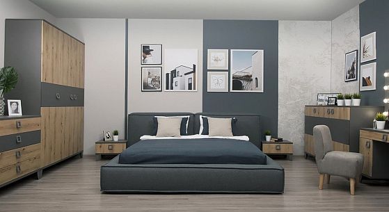 Модульная спальня "Дельта" - Цвет: Серый/Дуб Итальянский/Графит