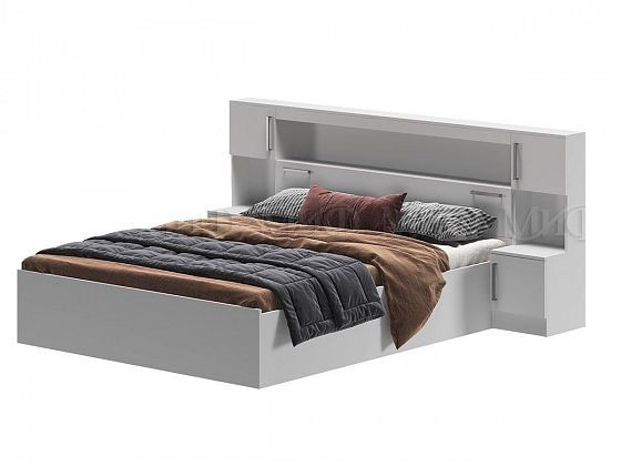 Кровать 1,6 м с надстройкой и тумбами "Бася" - Цвет: Белый