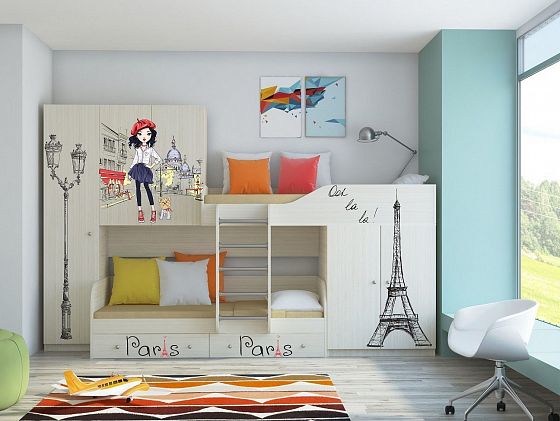 Двухъярусная кровать Лео Париж - Двухъярусная кровать Лео Париж, Цвет: Дуб молочный