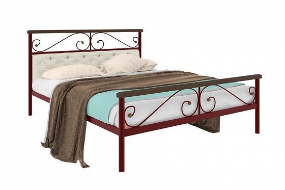 Кровать "Эсмеральда Plus" 1800 мм (мягкая) - Цвет: Красный/Коричневый (дерево)