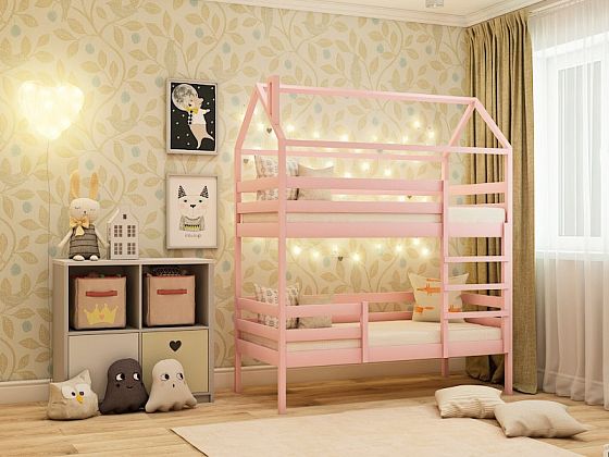 Кровать двухъярусная "Домик" - Розовый