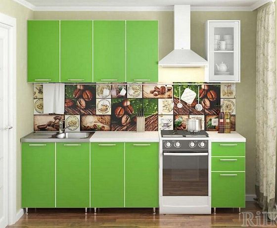 Кухня "Радуга" 2,0 м (фасад цветной) - Цвет: Зеленая Мамба