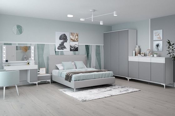 Модульная спальня "Альба" - Вариант 1, цвет: Белый/Даст Грей/Белый глянец
