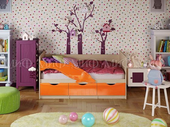 Кровать "Дельфин-1" 1,8*0,8 м (МДФ глянцевый) - Цвет фасадов: Оранжевый металлик